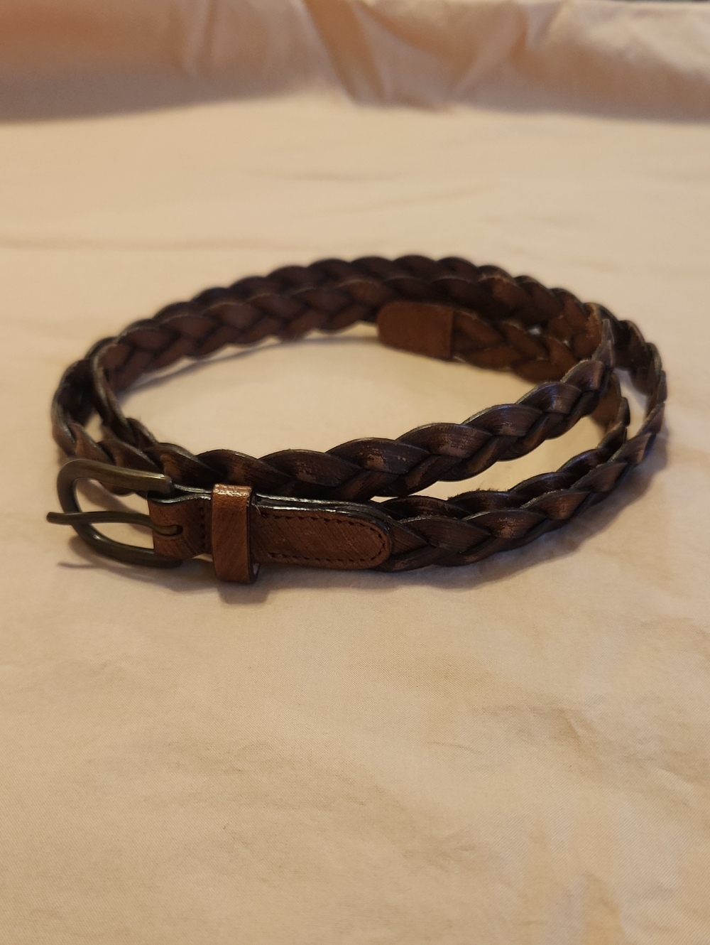 Women's Brown Leather Braided Belt Made In Italy Size Medium